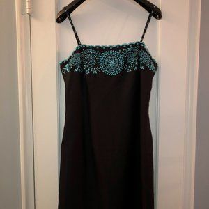 Black sheath dress with turquoise beading
